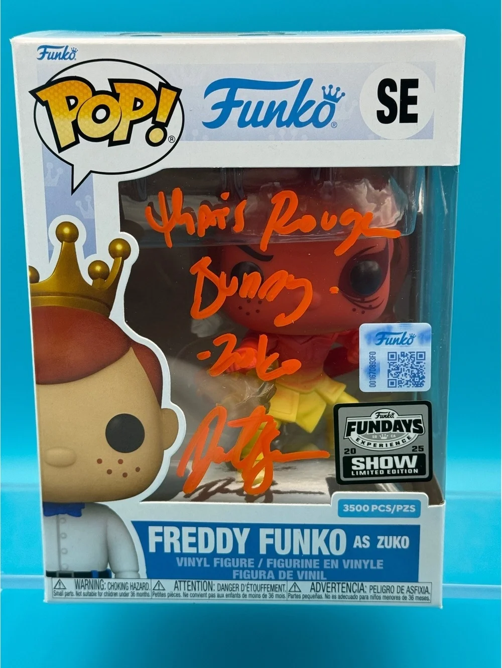 Dante Basco signed Freddy Funko as Zuko Avatar Funko pop LE 3500 with MAS COA